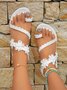 White Pearl Flower Lace Wedding Bridal Sandals