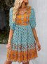 Floral Vacation V Neck Buckle Dress