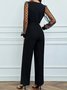 Plain Long Sleeve V Neck Lace-Up Casual V Neck Jumpsuit