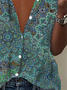 Plus Size Casual Tribal Geometric Shirt Collar Loosen Blouse