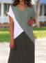Color Block Short Sleeve V Neck Casual Dress