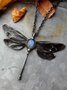 Ethnic Natural Opal Dragonfly Pattern Pendant Necklace Everyday Vintage Jewelry