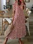 Plus Size V Neck Loosen Tribal Floral Boho Short sleeve Woven Dress
