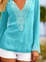 Embroidery Geometric Long Sleeve Casual Top