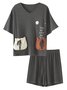 Soft and Comfortable Modal Casual Simple Pajamas Short Sleeve Shorts Home Service Set