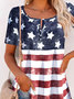 America Flag Printed Buckle Casual Jersey Tunic T-Shirt