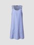 Women Daily Boho Round Neck Pockets Striped Dress