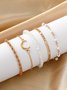 5Pcs Gold Metal Bead Moon Pattern Multilayer Bracelet Set Dress Jewelry