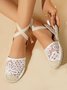 Romantic Lace Panel Straw Sole Ankle Strap Sandals