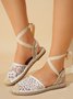 Romantic Lace Panel Straw Sole Ankle Strap Sandals