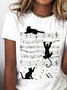 Jersey Casual Cat Printed Crew Neck T-Shirt