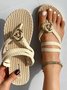 Vacation Floral Pattern Braided Strap Beach Flip Flops