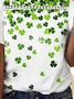 St. Patrick's Day Casual Crew Neck Loose Four-Leaf Clover Shirt