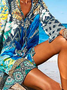 Loose Vacation Blue Floral tunic Dress