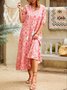Plus Size V Neck Loosen Tribal Floral Boho Short sleeve Woven Dress