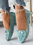 Elegant Applique Bowknot Decor Lace Split Joint Flat Shoes