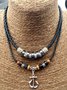 Vintage Anchor Pattern Leather Multilayer Necklace Western Style Ethnic Women Jewelry