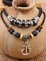 Vintage Anchor Pattern Leather Multilayer Necklace Western Style Ethnic Women Jewelry