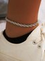 Silver Twist Chain Anklet Canvas Sneakers Shoes Matching Jewelry