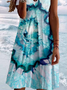 Loose V Neck Casual Sea Pattern Dress