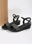 Women's Rhinestone Striped Ankle Strap Slingback Wedge Sandals