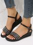 Women's Rhinestone Striped Ankle Strap Slingback Wedge Sandals