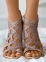 Cut-Out Rhinestone Glett Dress Sandals with Back Zip