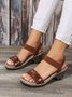 Brown Lizard Faux Leather Retro Block Heel Sandals