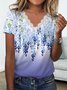Lace Edge Jersey Floral Printed Casual T-Shirt