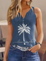 Loose Printing Casual Notched Tank Top