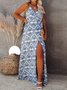 Plus Size Ethnic Cross Neck Loose Vacation Gallus Dress