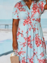 Plus Size Vacation Floral V Neck Loose Dress