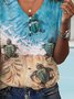 Casual SeaTurtle Printed Jersey V Neck T-Shirt