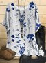 Plus Size Floral Casual Crew Neck Shirt