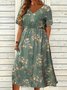 Plus Size V Neck Floral Loose Casual Dress