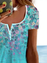 Plus Size Notched Disty Floral Jersey T-Shirt