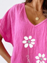 Plus Size Crew Neck Loose Casual Cotton Shirt