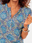 Ethnic Buckle Half Sleeve Casual Tunic Shirt