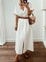 Shirt Collar Cotton Casual Plain Dress