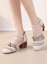 Vintage Applique Decor Braided Block Heel Cowhide Leather Sandals