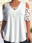 Plus Size Casual Knitted Lace V Neck T-Shirt