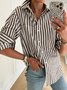 Shirt Collar Striped Casual Loose Blouse