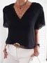 Lace Edge Loose Casual Plain Shirt