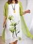 Plus Size Floral Chiffon Elegant Crew Neck Two-Piece Set