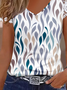 Casual Patchwork lace Geometric Printed V Neck Blouses