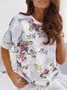 Red Floral Crew Neck Casual Loose T-Shirt