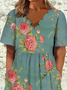 Plus Size Floral Casual V Neck Loose Dress
