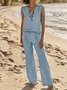 Casual V Neck Two-Piece Set