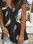 Feather Pattern Casual V Neck Loose Shirt
