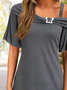 Buckle Casual Jersey Plain Cold Shoulder Blouses